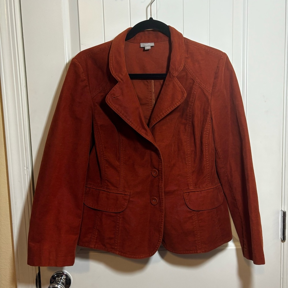 J Jill Spice neutral rust color cotton structured fit blazer jacket 12 P C6